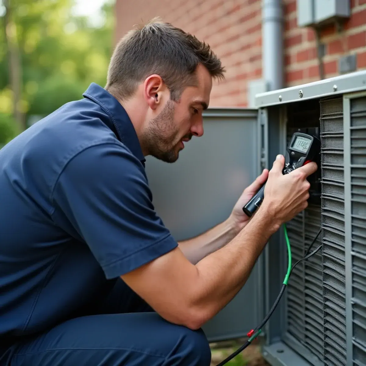 AC technician replacing a run capacitor on a central air condenser in White Plains, NY