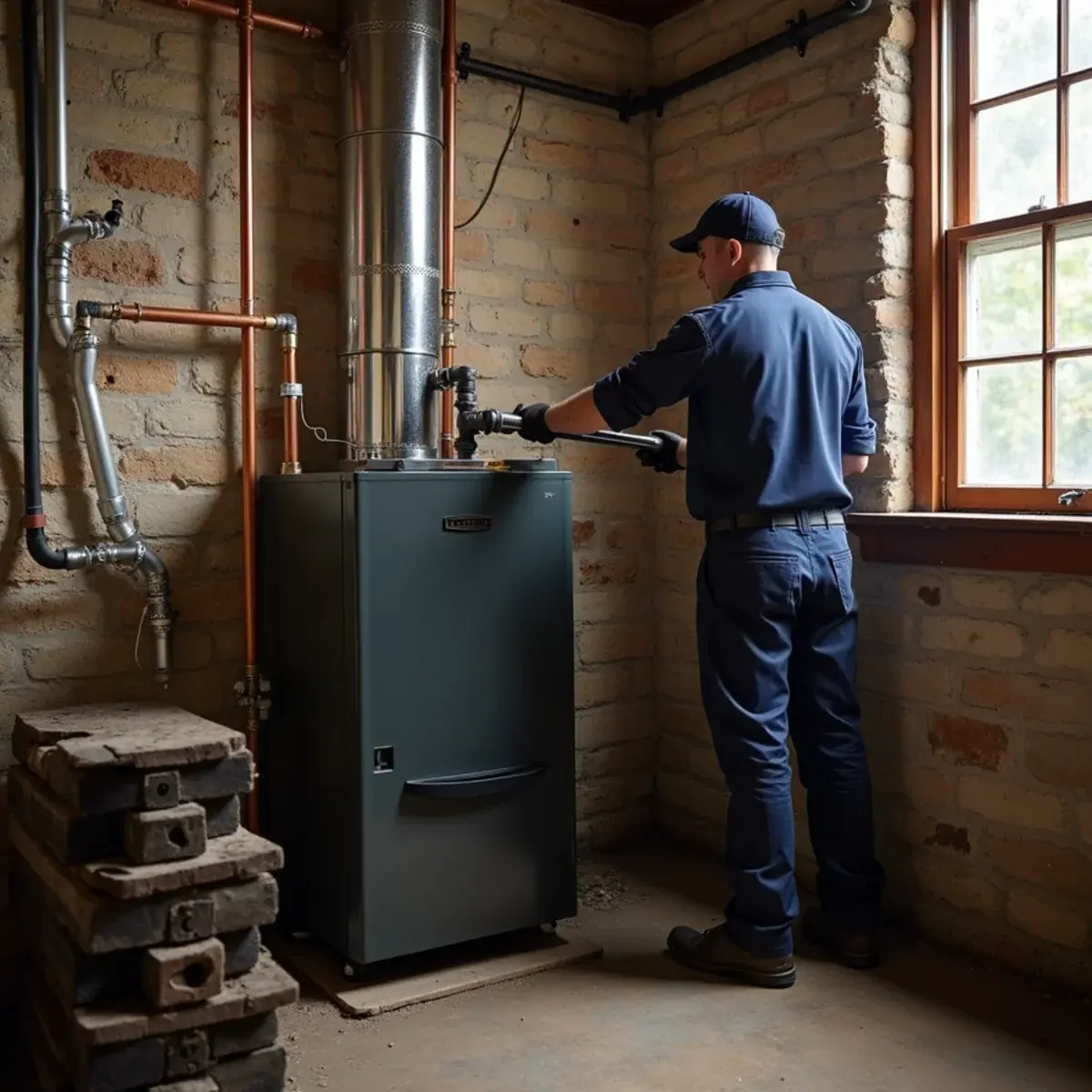 Newly installed cast-iron boiler with fresh near-boiler piping in the basement of a Bronxville, NY Tudor home