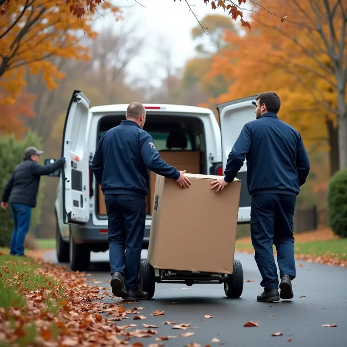 New furnace being delivered on a hand truck to a White Plains, NY home