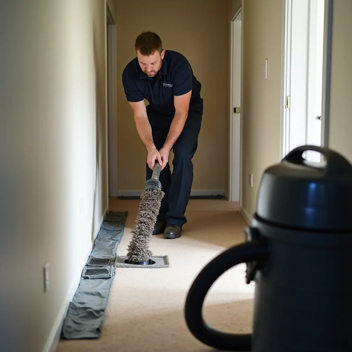 Air duct cleaning equipment connected to a supply register in a Hartsdale, NY home