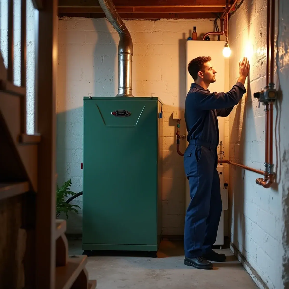 Cast-iron hot-water boiler in an older White Plains, NY basement ready for service
