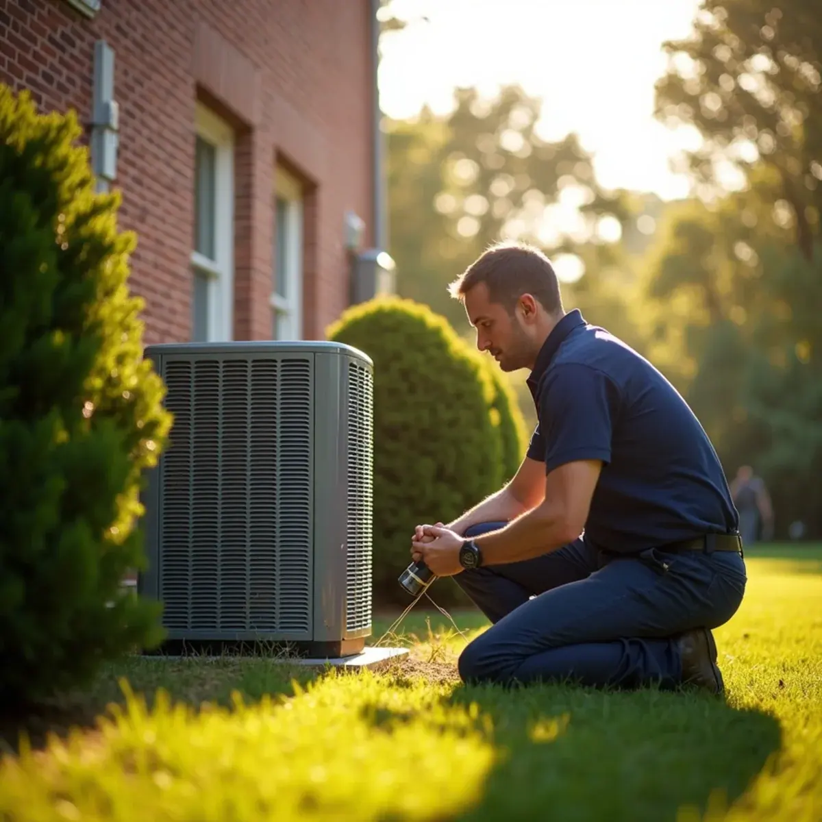 Technician responding to an emergency AC breakdown during a White Plains, NY heat wave