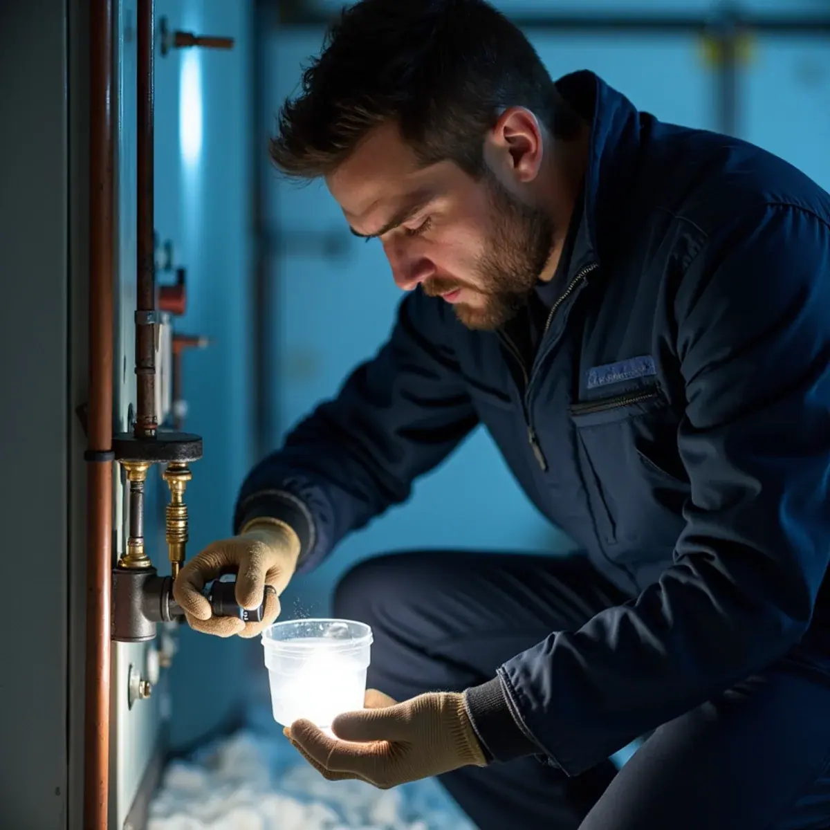 Technician bleeding an oil burner line after a no-heat call in White Plains, NY