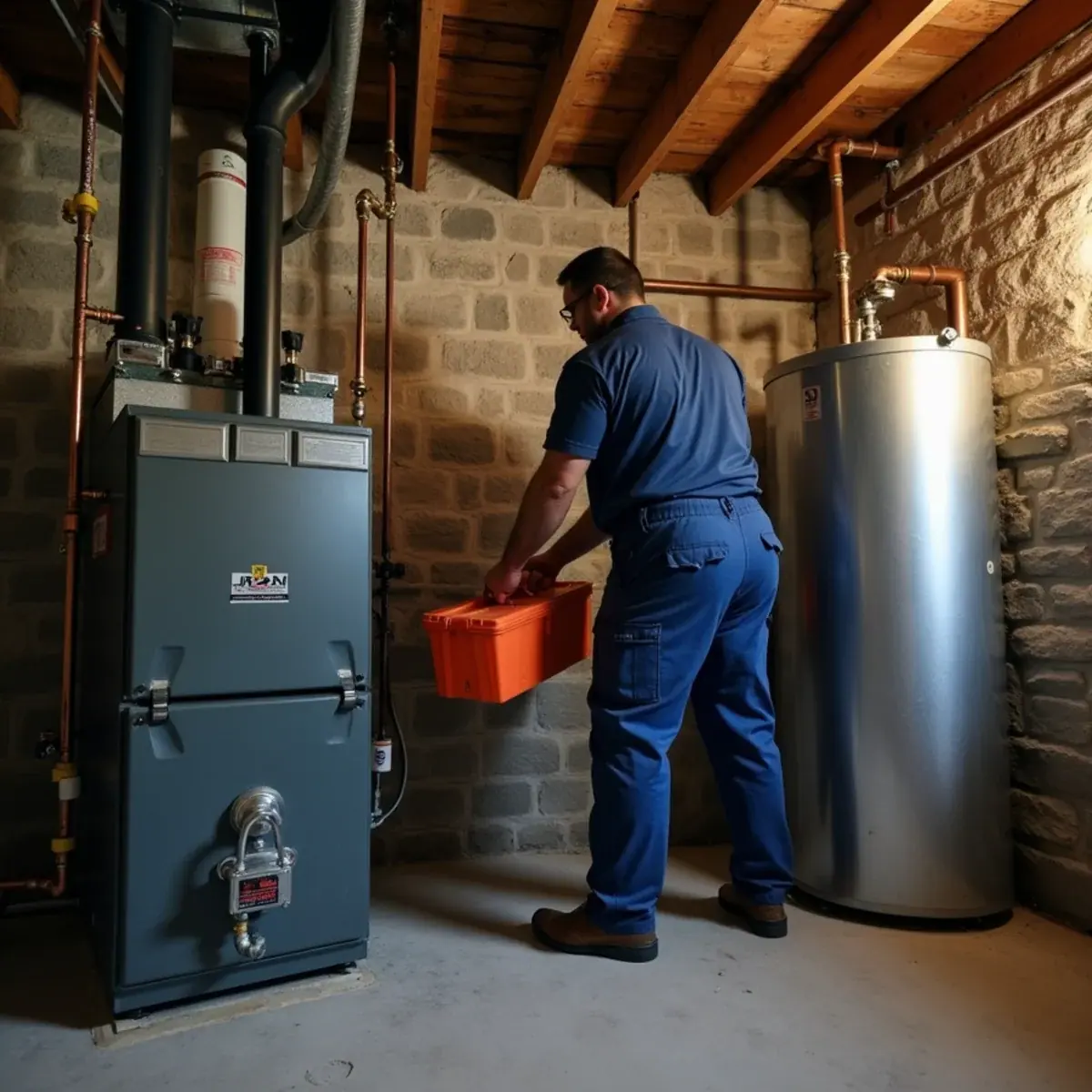Oil-fired boiler and burner in a White Plains, NY basement before annual service