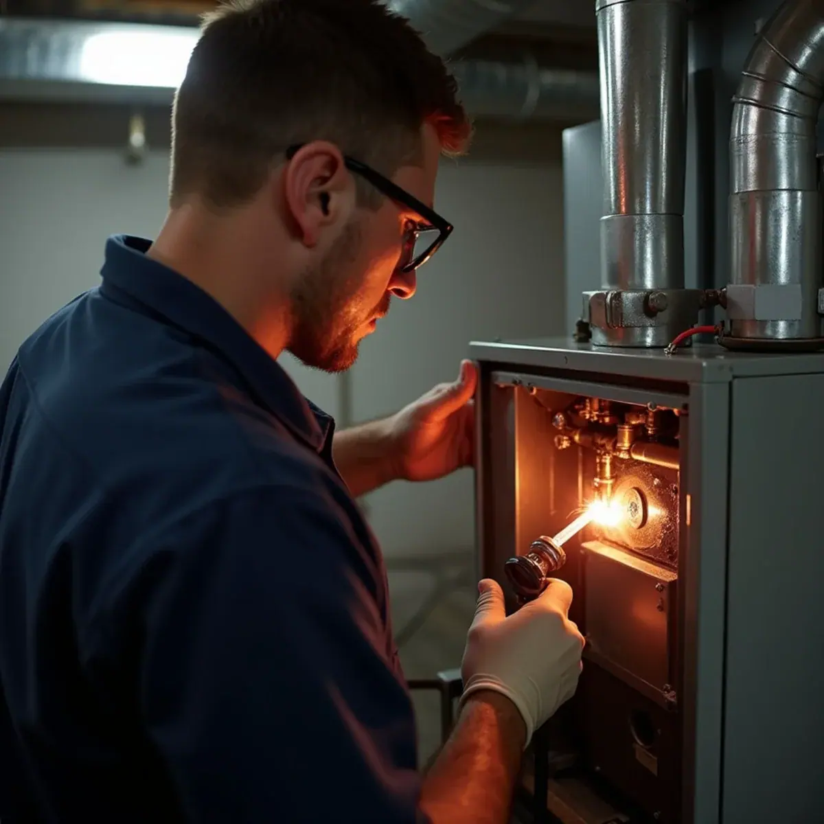 Technician brazing a refrigerant leak on an indoor coil in a White Plains, NY basement