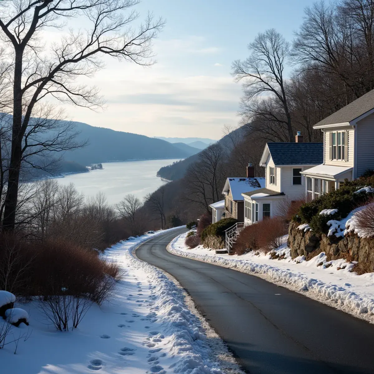 Hillside homes facing the Hudson River on steep winding streets in Croton-on-Hudson, NY