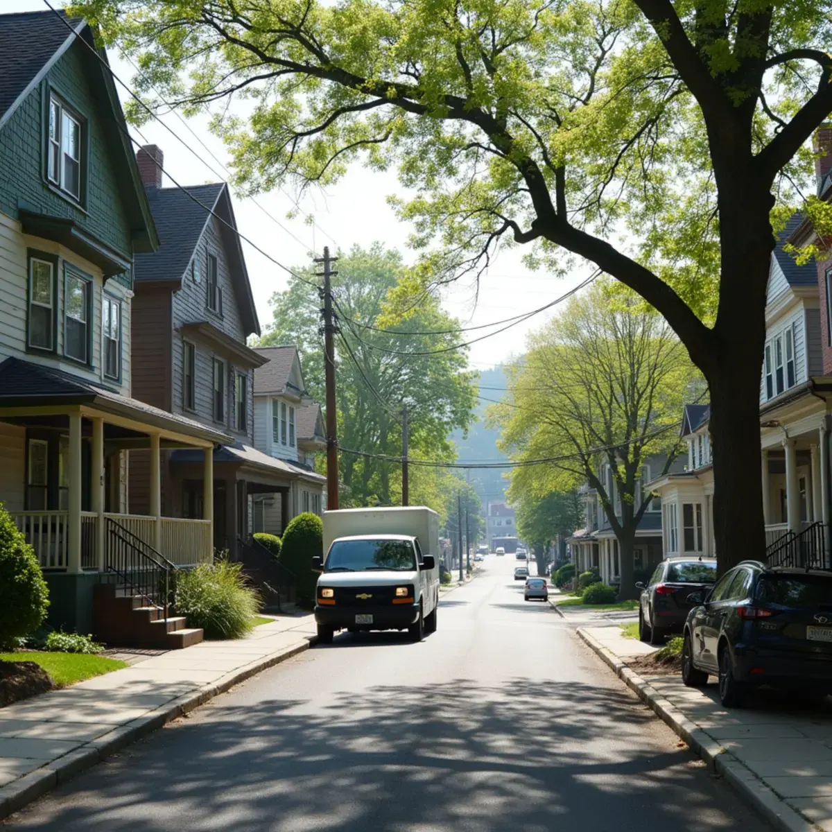 Early-1900s village homes on a hillside street off Main Street in Mount Kisco, NY